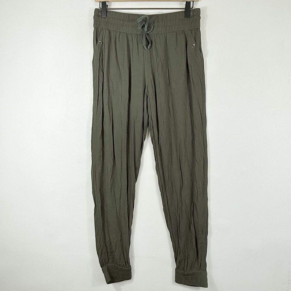 Tna Jogger Pants Women Medium Olive Green Rayon Lagenlook Earthy Minimalist Boho